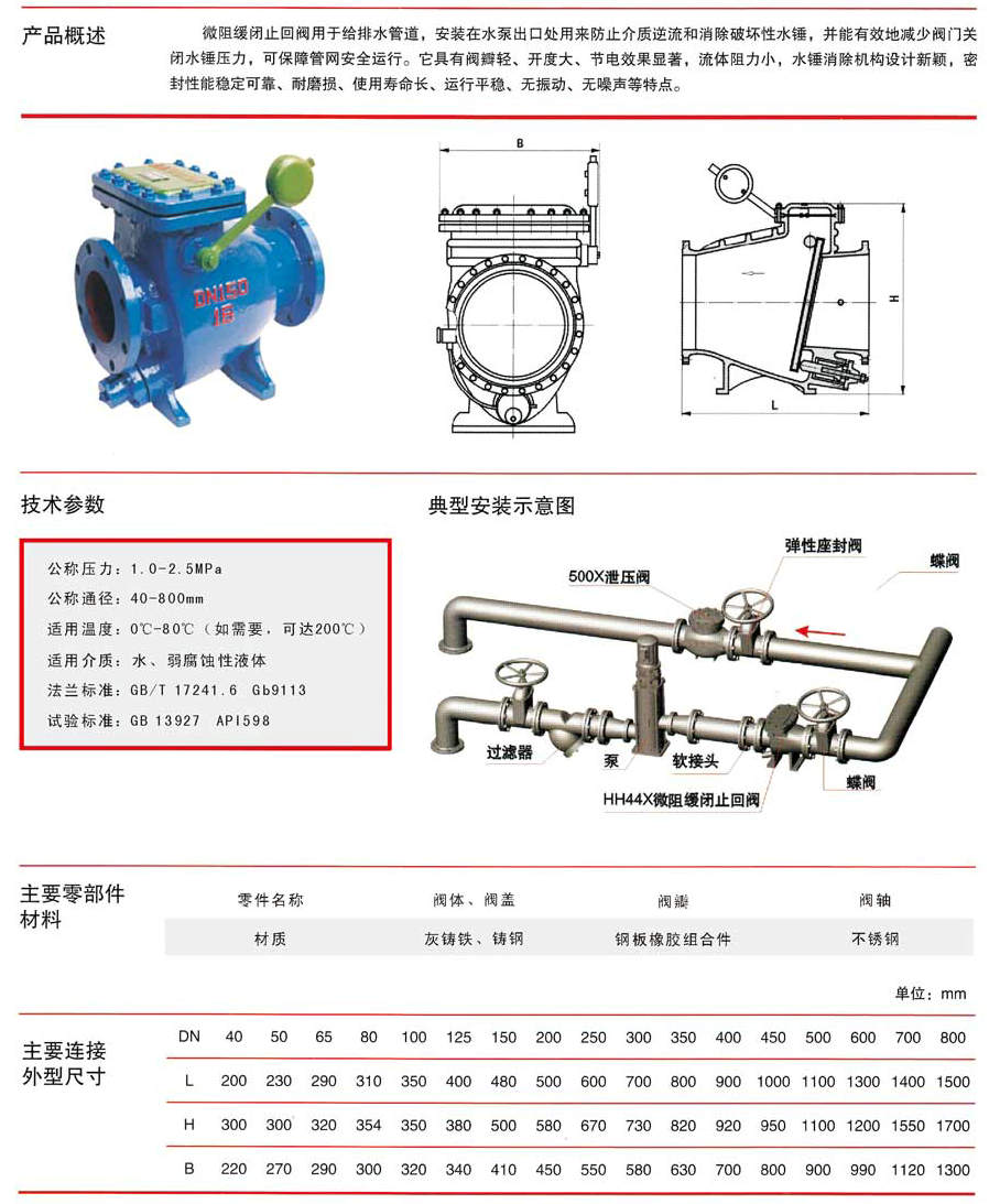 微阻緩閉止回閥,HH44X緩閉式止回閥尺寸結(jié)構(gòu)圖 微阻緩閉止回閥,HH44X緩閉式止回閥尺寸結(jié)構(gòu)圖