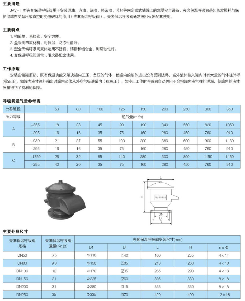 夾套保溫呼吸閥參數尺寸圖 夾套保溫呼吸閥參數尺寸圖