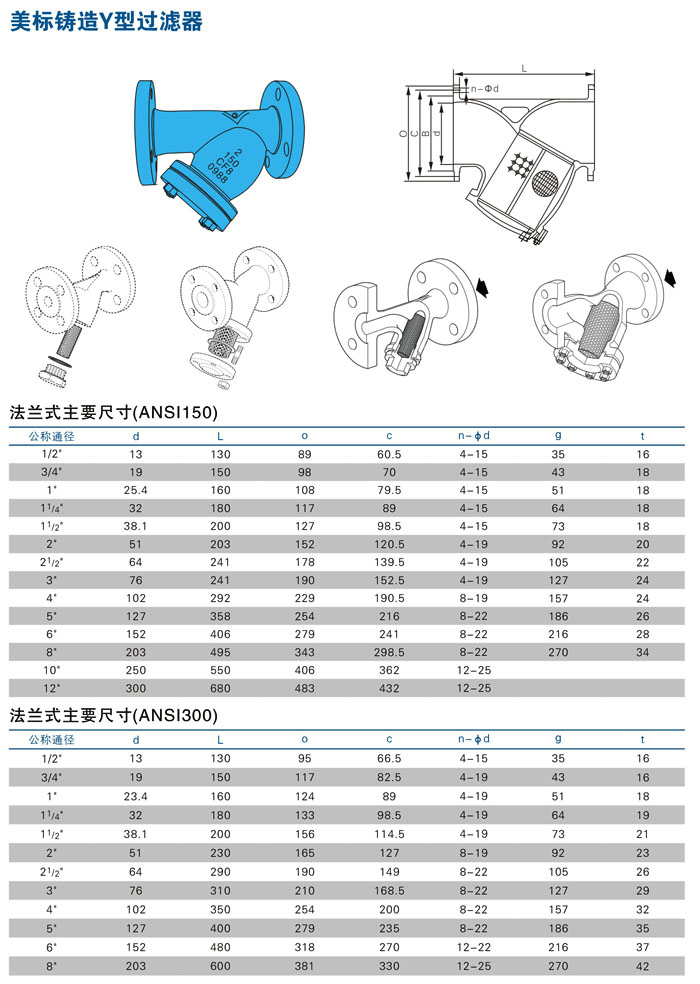 美標Y型過濾器,ANSI美標過濾器尺寸/結構圖 美標Y型過濾器,ANSI美標過濾器尺寸/結構圖