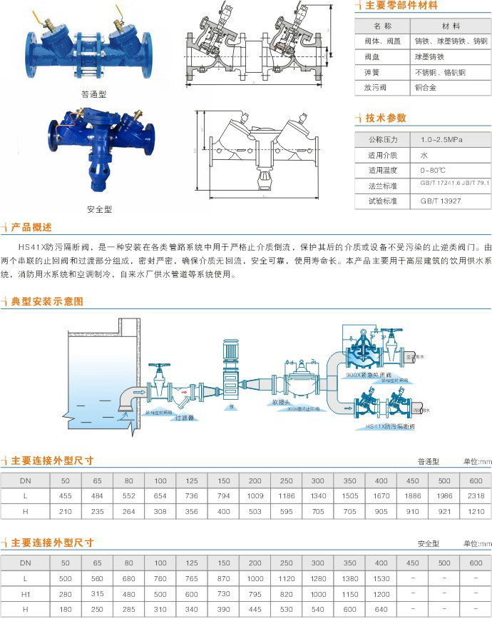 防污隔斷閥,HS41XA防污隔斷閥(帶過濾)尺寸結構圖 防污隔斷閥,HS41XA防污隔斷閥(帶過濾)尺寸結構圖